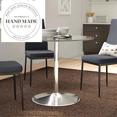 Modern Round Chrome Metal Base Luxury Glass Top Dining Table for Commercial Use