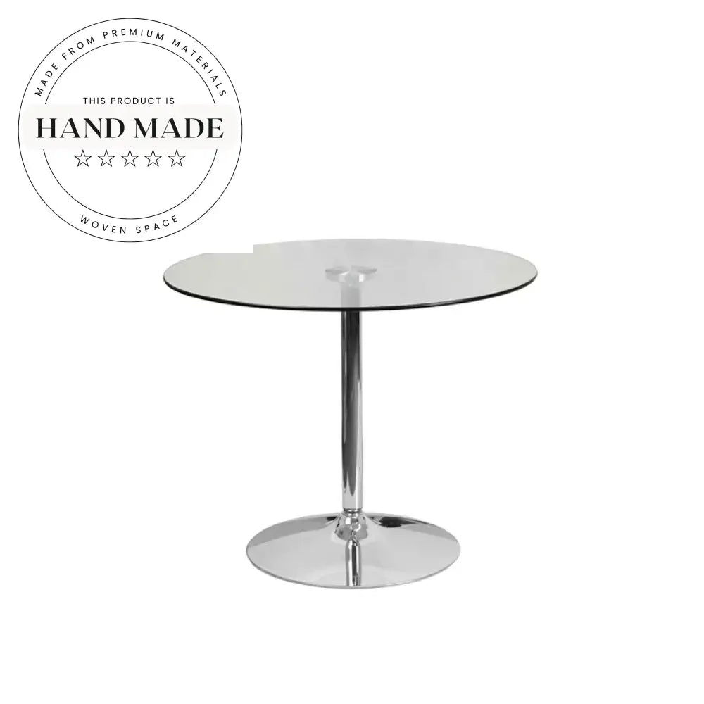 Modern Round Chrome Metal Base Luxury Glass Top Dining Table for Commercial Use