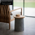 Modern Round Concrete Wood Top Living Room Accent End Coffee Table