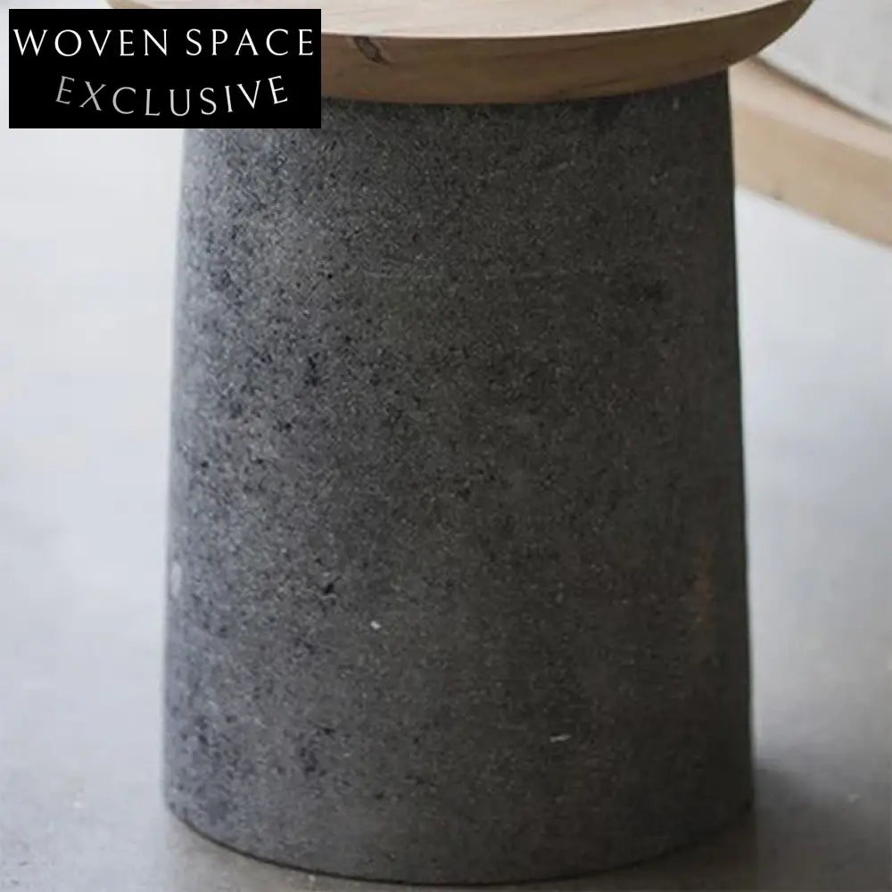 Modern Round Concrete Wood Top Living Room Accent End Coffee Table