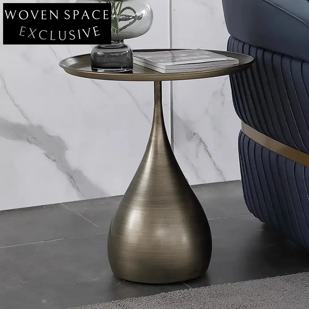 Modern Round Copper Side Table Teardrop Metal Base Living Room Accent