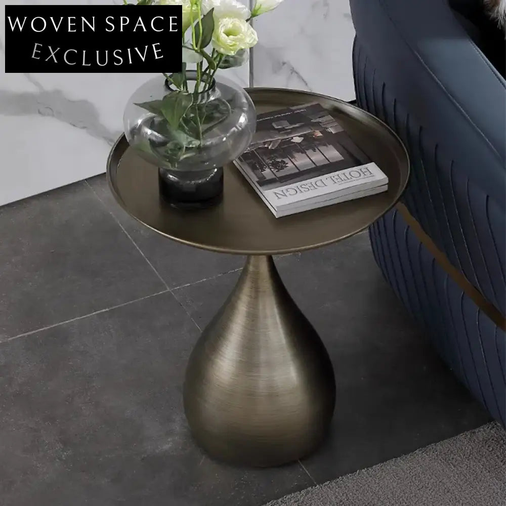 Modern Round Copper Side Table Teardrop Metal Base Living Room Accent