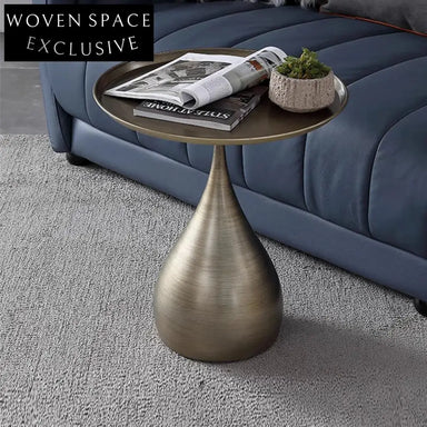Modern Round Copper Side Table Teardrop Metal Base Living Room Accent