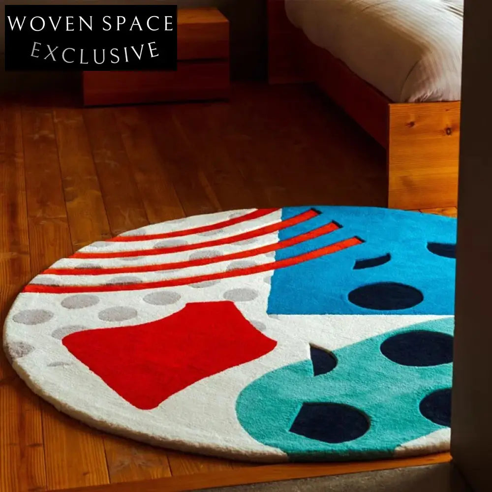 Modern Round Cream Style Geometric Polyester Area Rug for Living Room