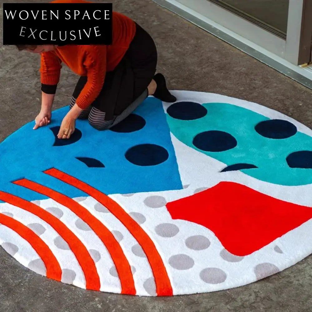 Modern Round Cream Style Geometric Polyester Area Rug for Living Room
