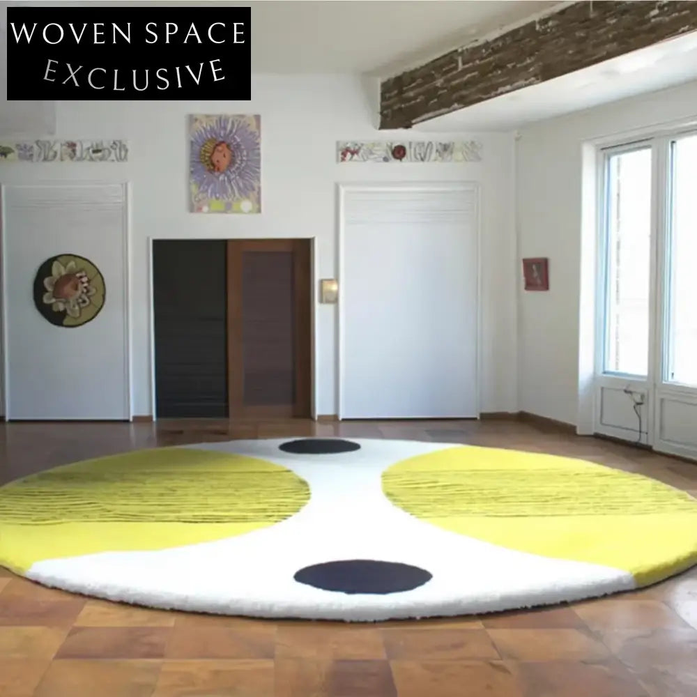 Modern Round Cream Style Geometric Polyester Area Rug for Living Room