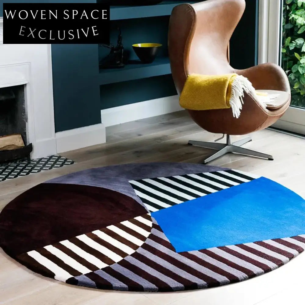 Modern Round Cream Style Geometric Polyester Area Rug for Living Room