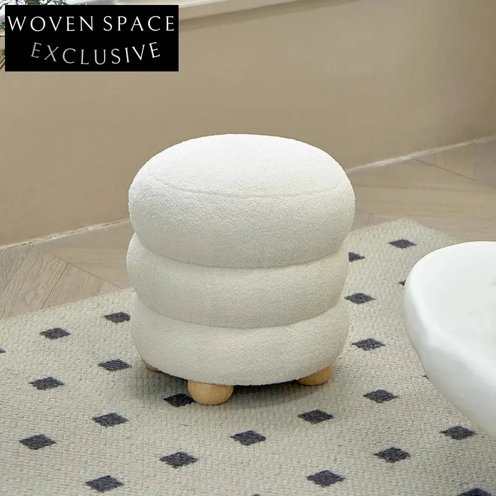 Modern Round Fabric Ottoman with Solid Wood Legs for Home Bedroom Living Room