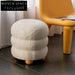 Modern Round Fabric Ottoman with Solid Wood Legs for Home Bedroom Living Room