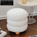 Modern Round Fabric Ottoman with Solid Wood Legs for Home Bedroom Living Room