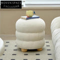 Modern Round Fabric Ottoman with Solid Wood Legs for Home Bedroom Living Room