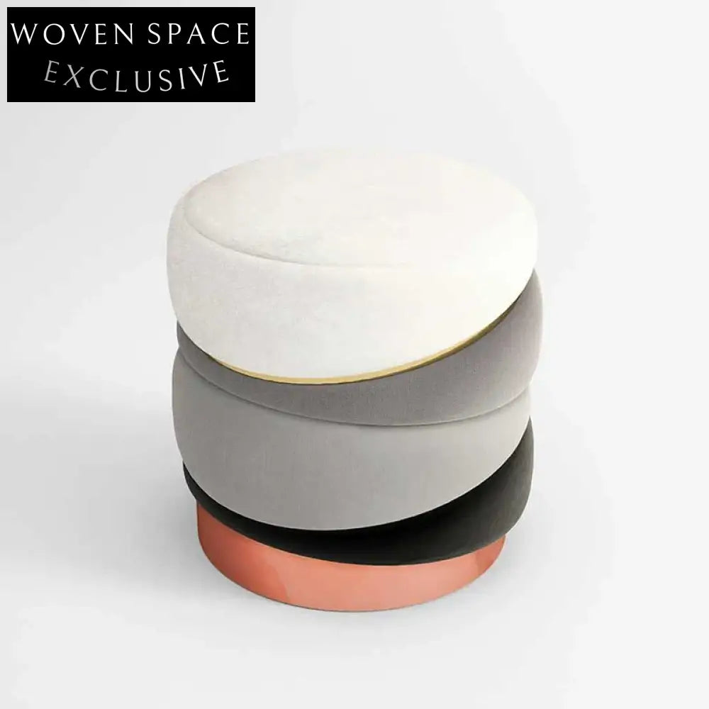 Modern Round Fabric Ottoman with Stainless Steel Frame for Living Room