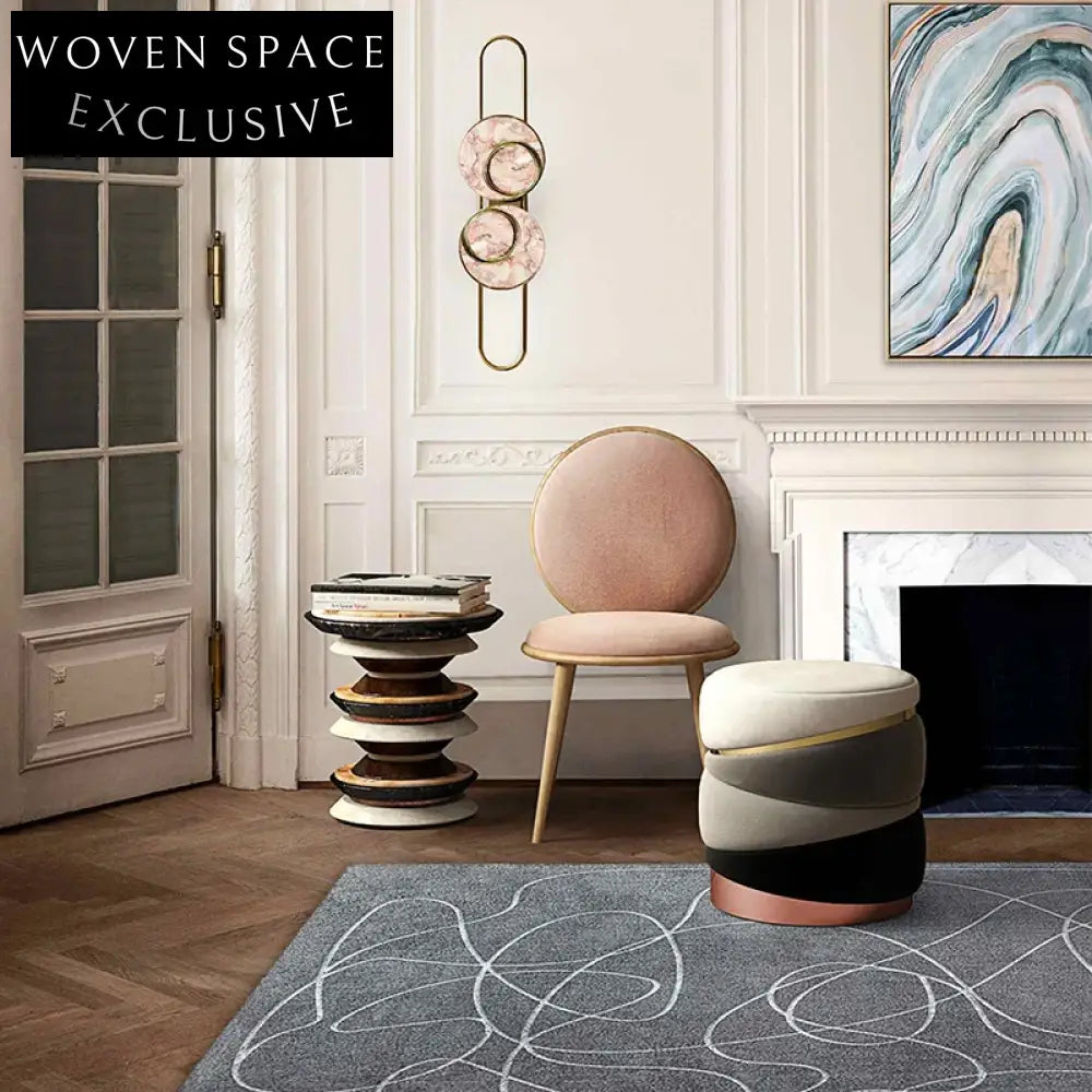 Modern Round Fabric Ottoman with Stainless Steel Frame for Living Room