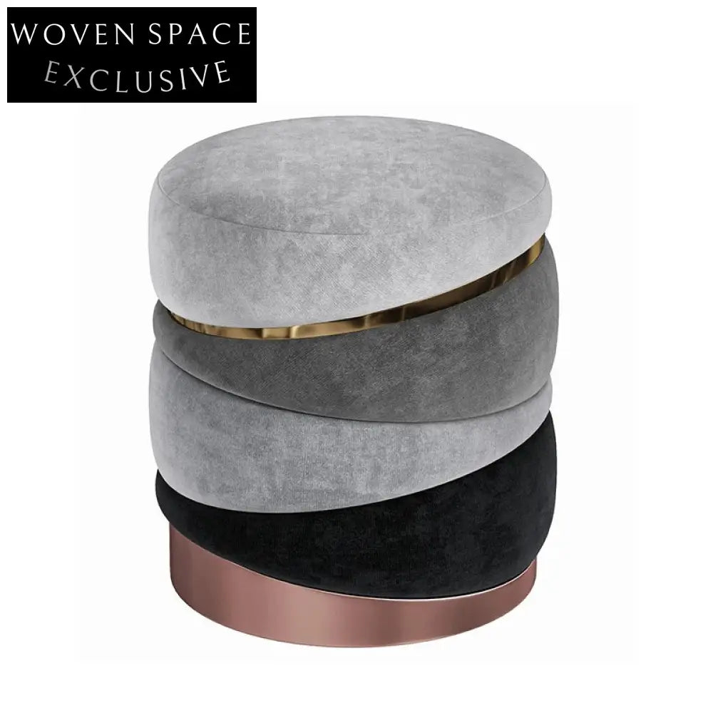 Modern Round Fabric Ottoman with Stainless Steel Frame for Living Room