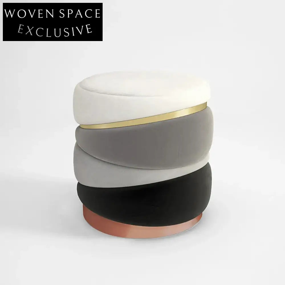 Modern Round Fabric Ottoman with Stainless Steel Frame for Living Room