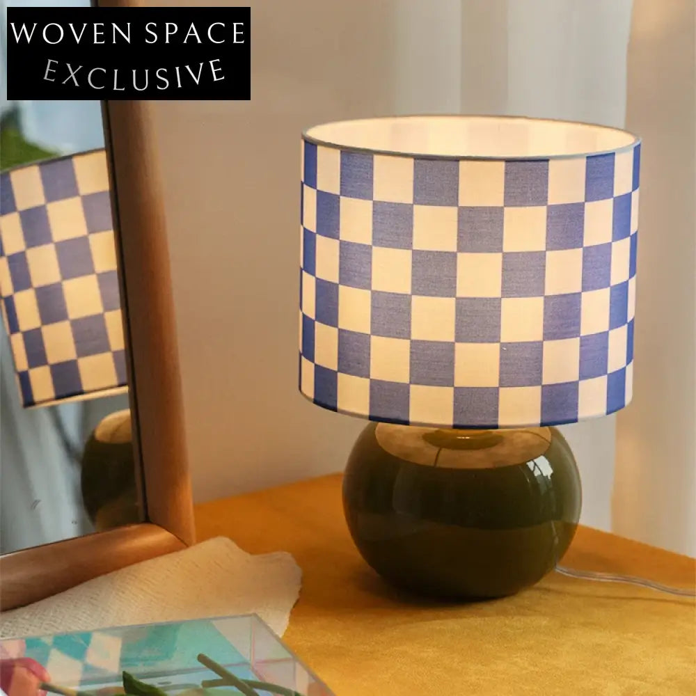 Modern Round Fabric Shade Desk Lamp with Clear Glass Frame for Home Decor