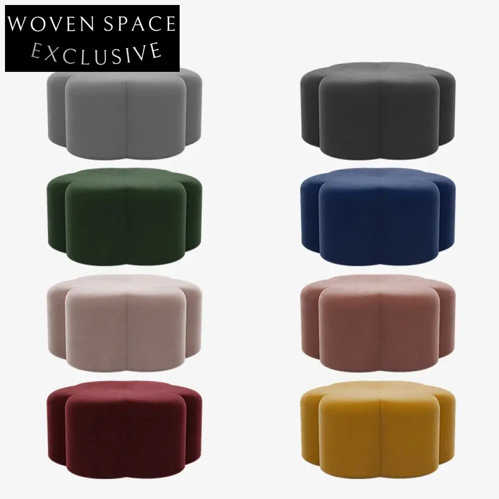 Modern Round Flower Ottoman Stool with Plush Fabric Cushion