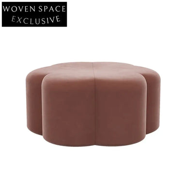Modern Round Flower Ottoman Stool with Plush Fabric Cushion