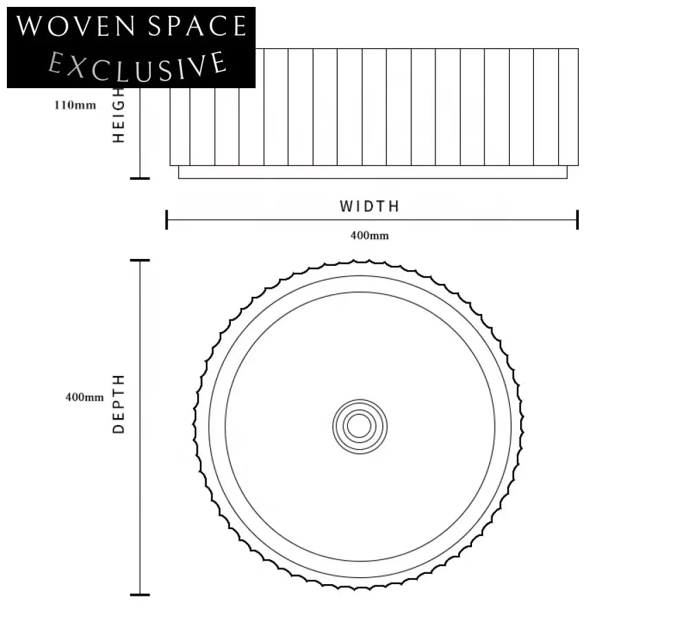 Modern Round Fluted Concrete Vessel Bathroom Sink for Countertop