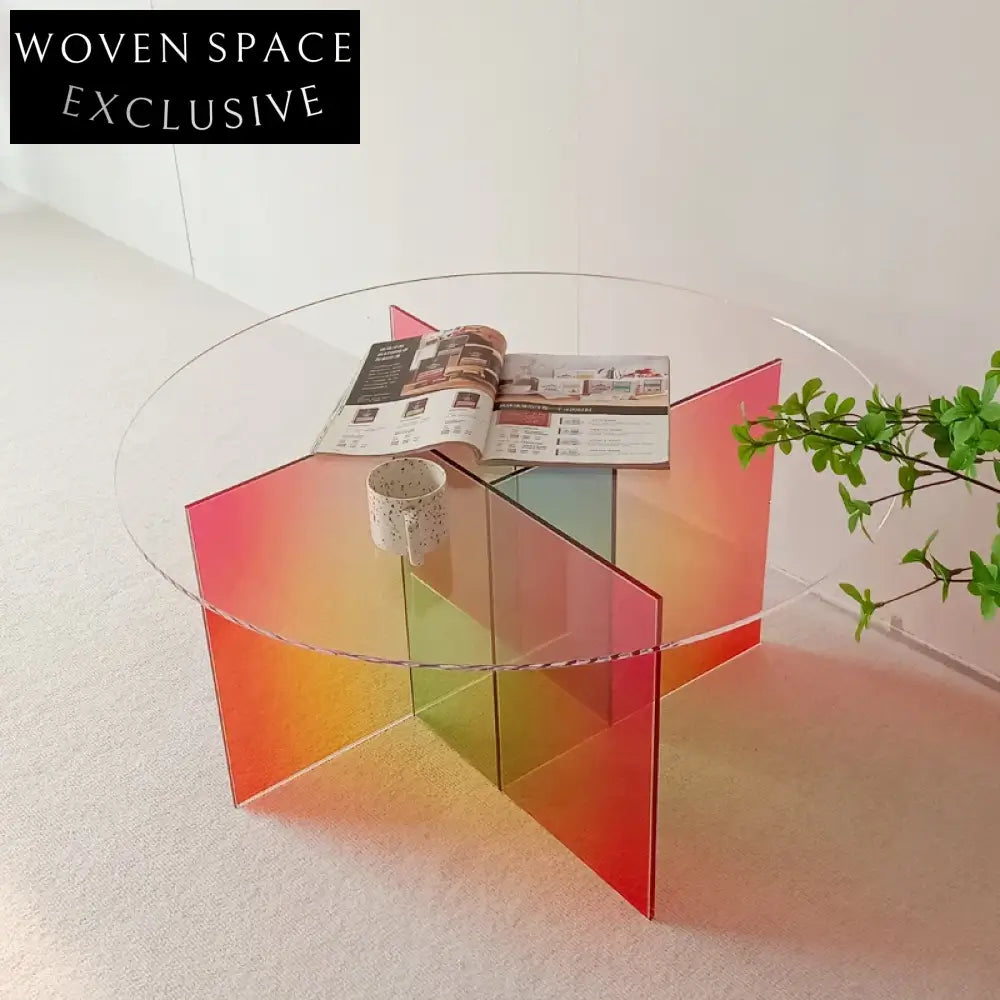 Modern Round Glass Acrylic Rainbow Coffee Table Set Home Decor
