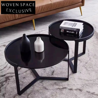 Modern Round Glass Coffee Table Set - Stainless Steel Frame Living Room Table