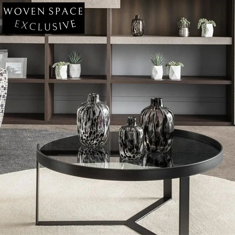 Modern Round Glass Coffee Table Set - Stainless Steel Frame Living Room Table