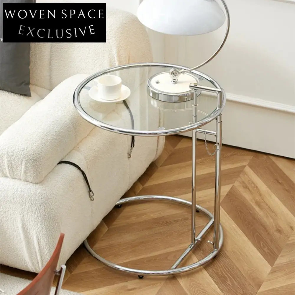 Modern Round Glass Coffee Table with Adjustable Stainless Steel Base