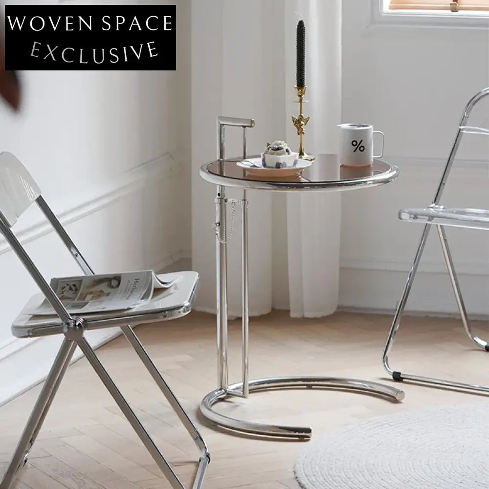 Modern Round Glass Coffee Table with Adjustable Stainless Steel Base