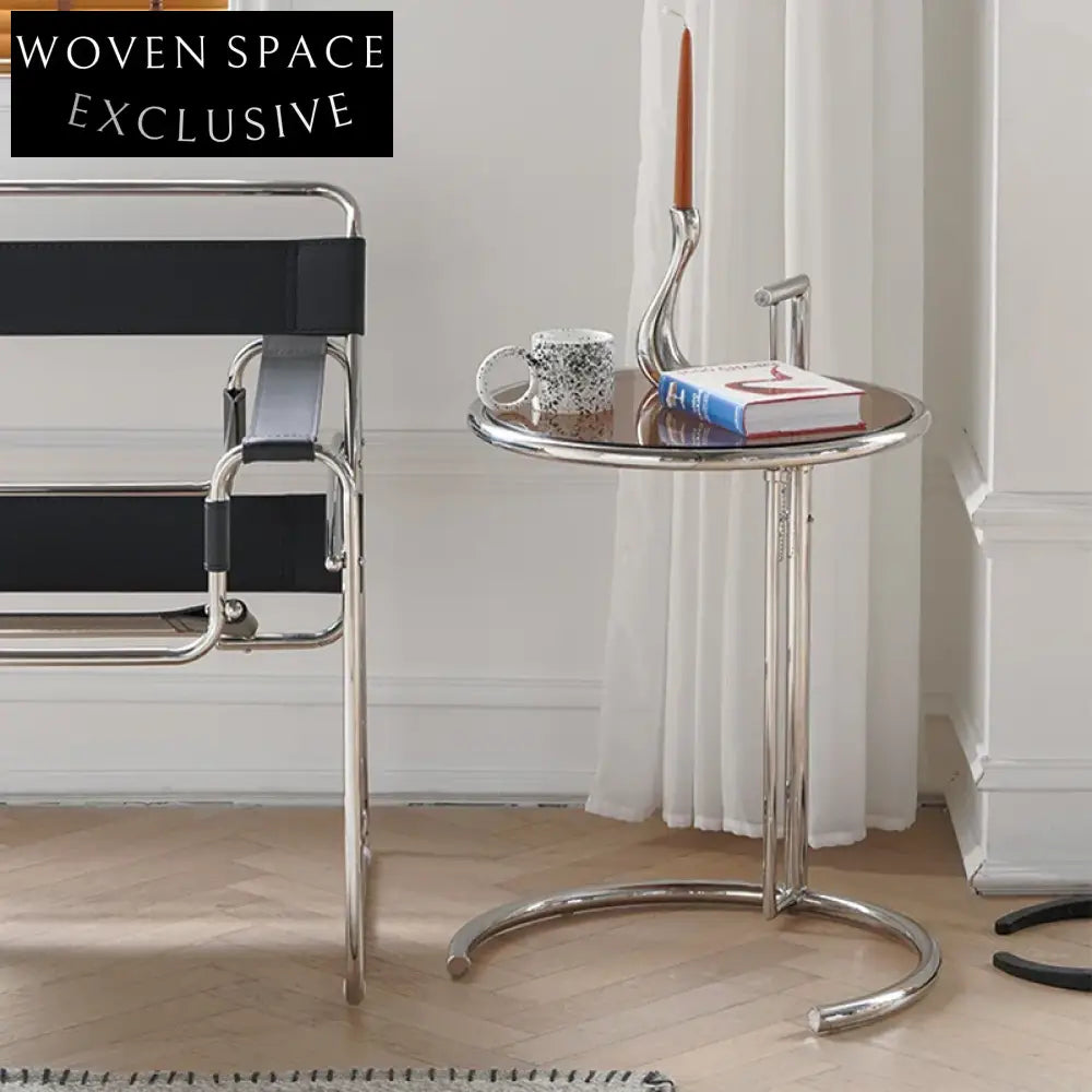 Modern Round Glass Coffee Table with Adjustable Stainless Steel Base