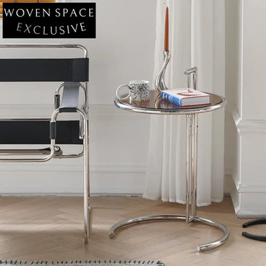 Modern Round Glass Coffee Table with Adjustable Stainless Steel Base