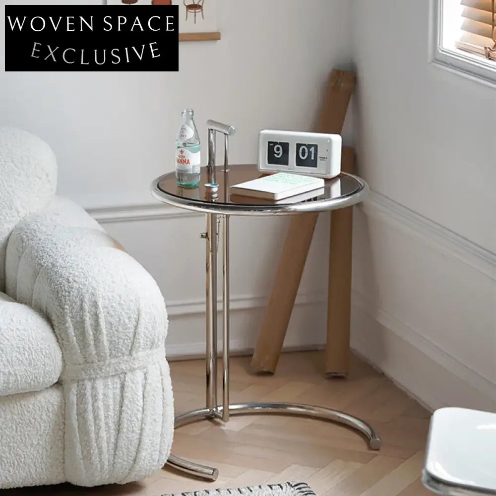 Modern Round Glass Coffee Table with Adjustable Stainless Steel Base