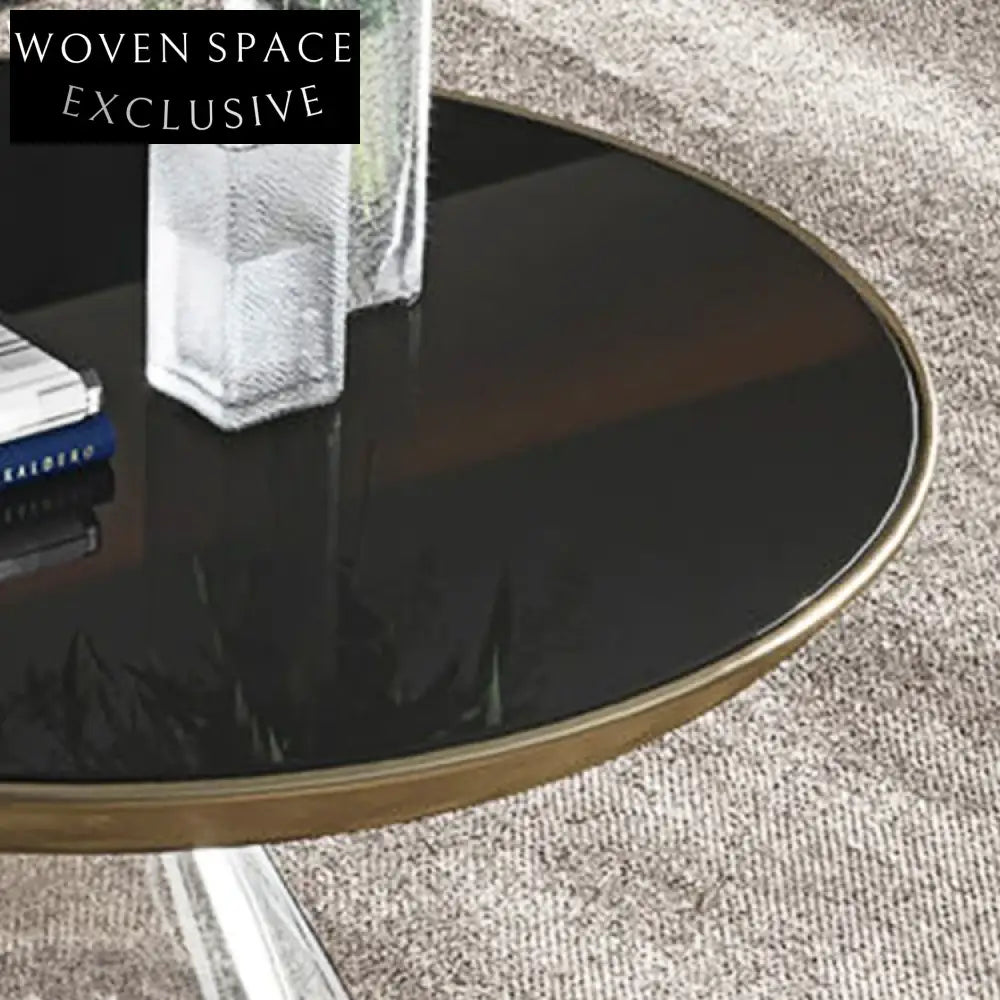 Modern Round Glass Coffee Table with Elegant Metal Base for Living Room