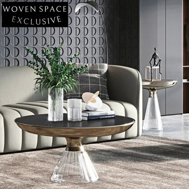 Modern Round Glass Coffee Table with Elegant Metal Base for Living Room