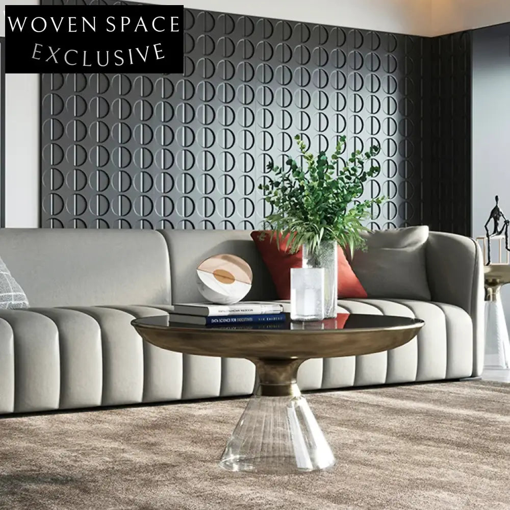 Modern Round Glass Coffee Table with Elegant Metal Base for Living Room