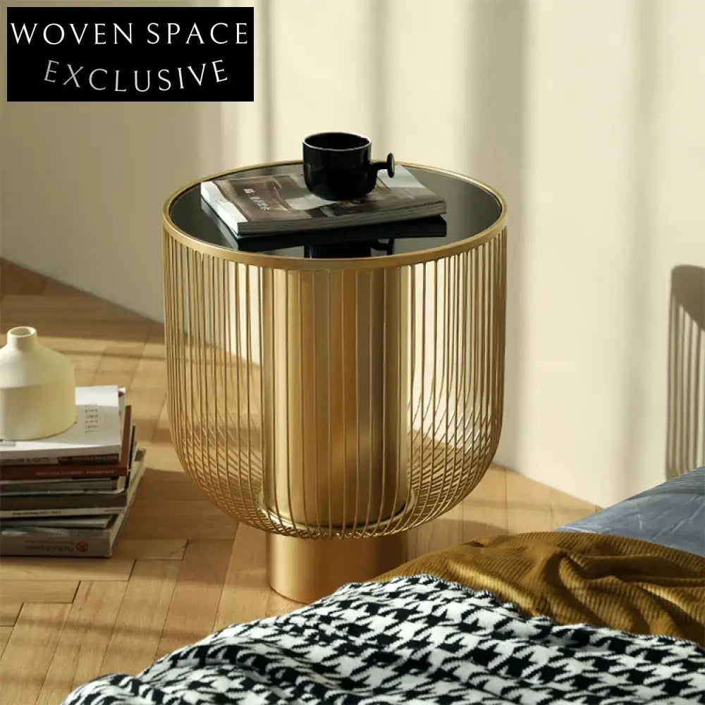 Modern Round Glass Top Coffee Table, Gold Metal Frame