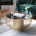 Modern Round Glass Top Coffee Table, Gold Metal Frame