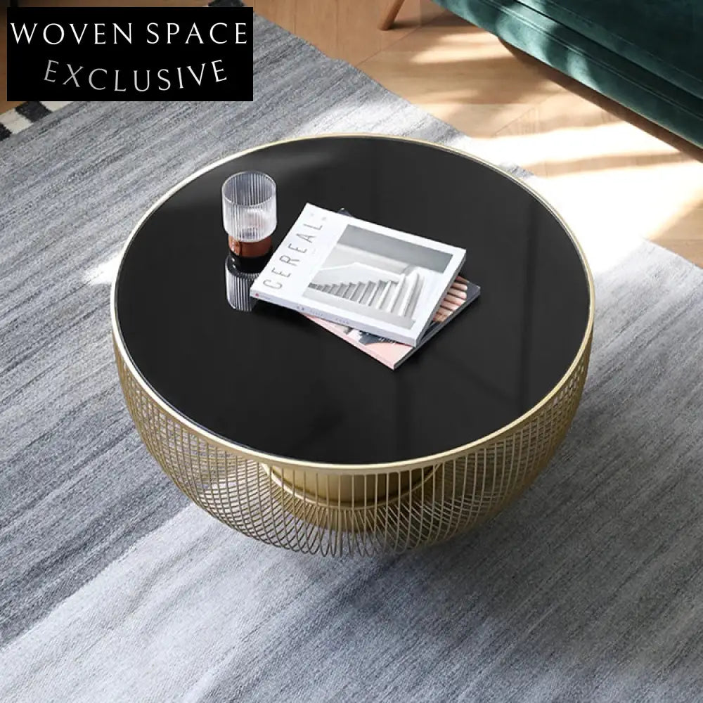 Modern Round Glass Top Coffee Table, Gold Metal Frame