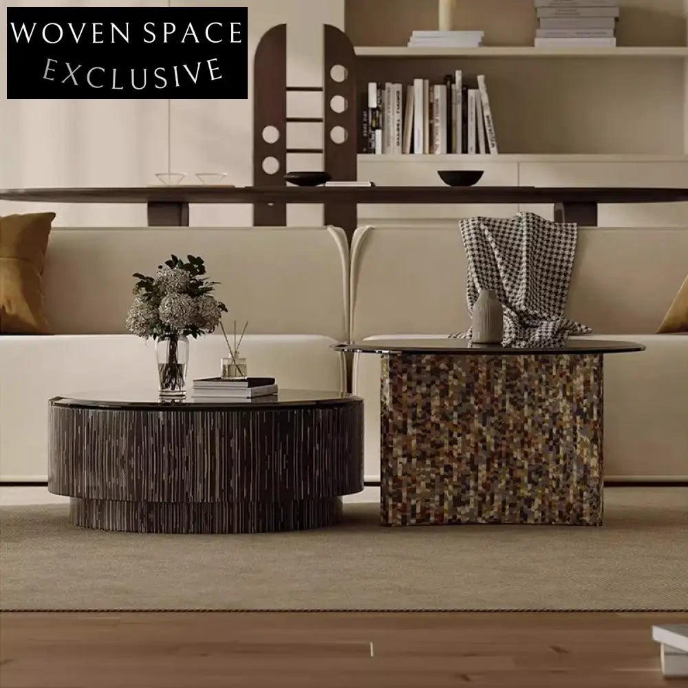 Modern Round Glass Top Coffee Table Set, Solid Wood Base