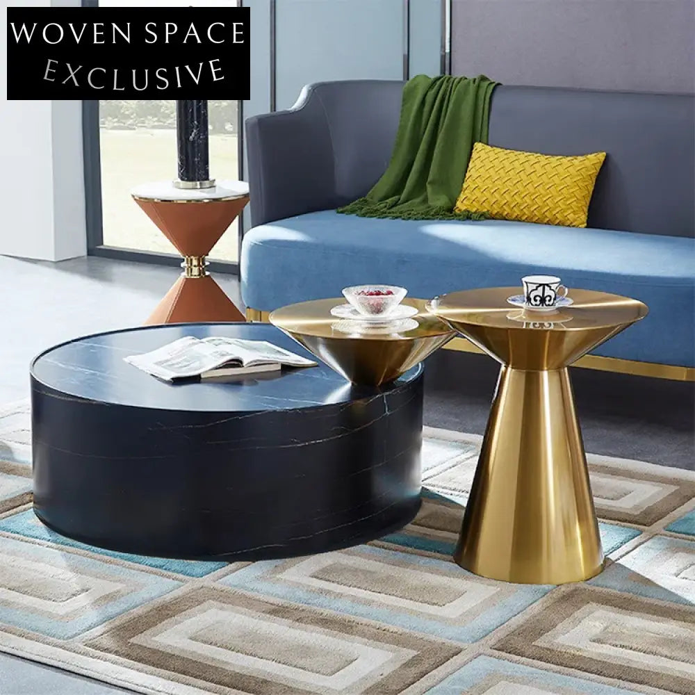 Modern Round Gold Stainless Steel Small Accent Coffee Side Table