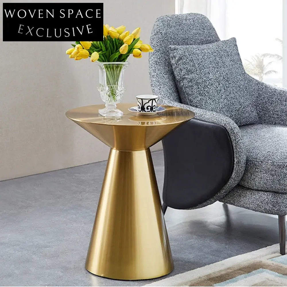 Modern Round Gold Stainless Steel Small Accent Coffee Side Table
