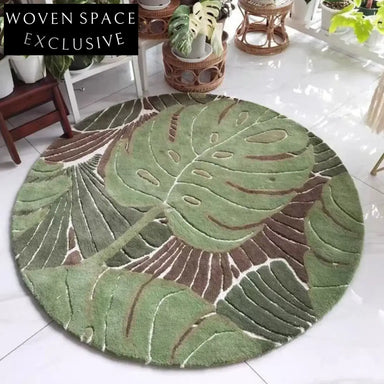 Modern Round Green Polyester Handmade Area Rug for Living Room Bedroom