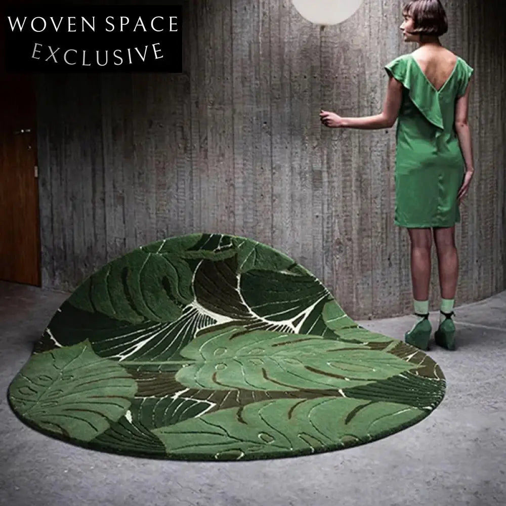Modern Round Green Polyester Handmade Area Rug for Living Room Bedroom