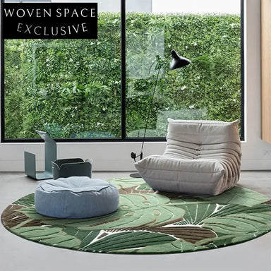 Modern Round Green Polyester Handmade Area Rug for Living Room Bedroom