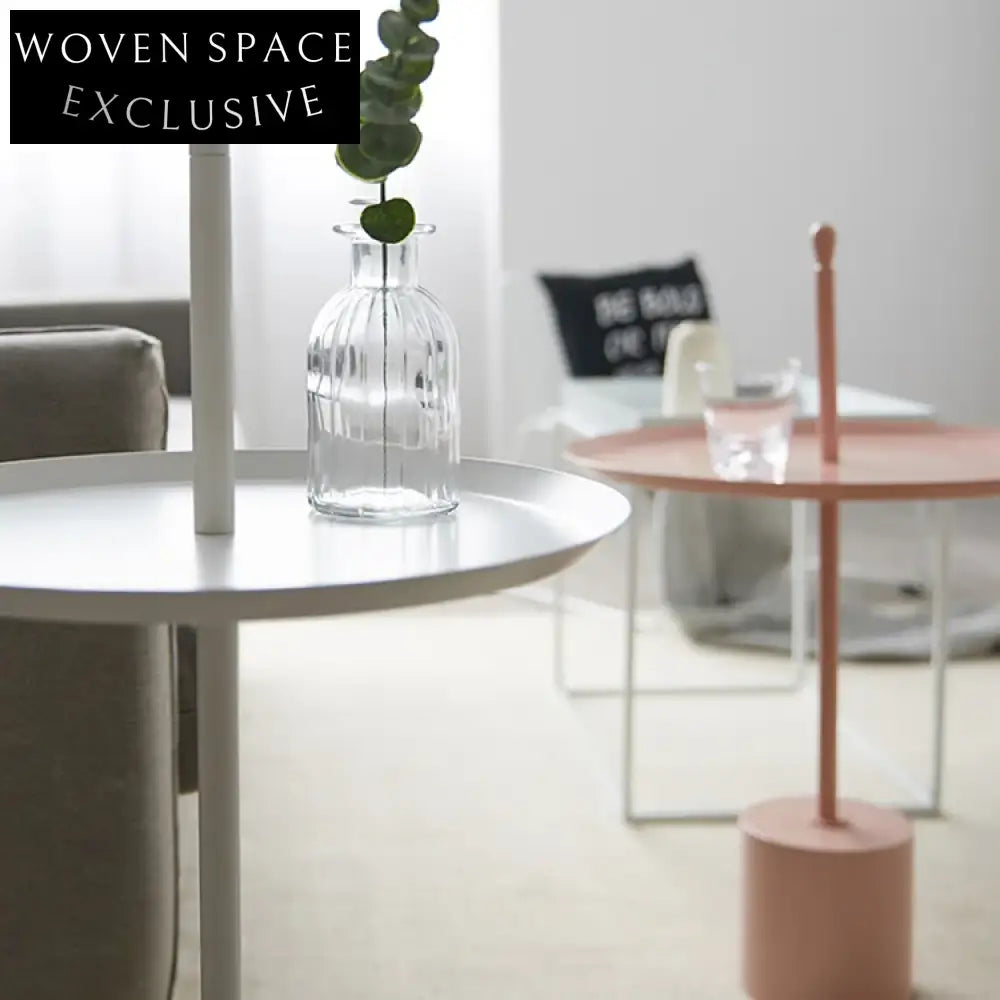 Modern Round Iron Accent End Table, Elegant Living Room Side Coffee Table