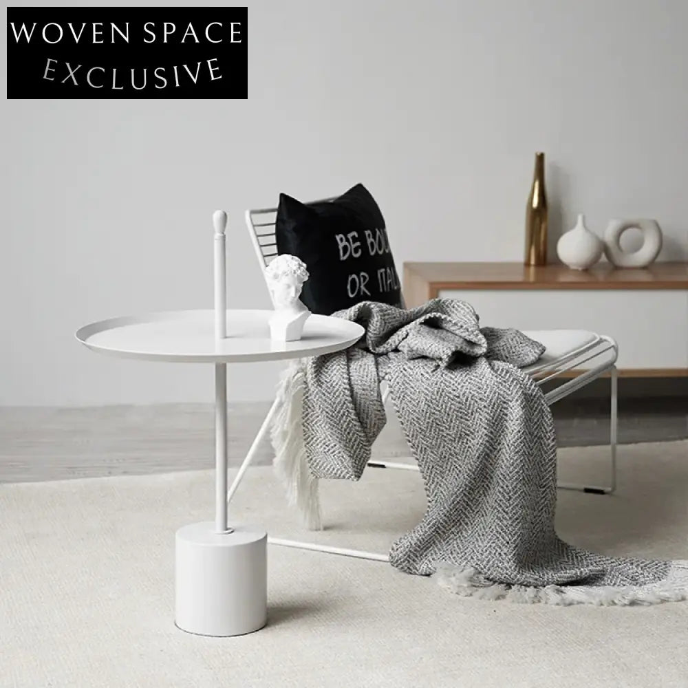 Modern Round Iron Accent End Table, Elegant Living Room Side Coffee Table