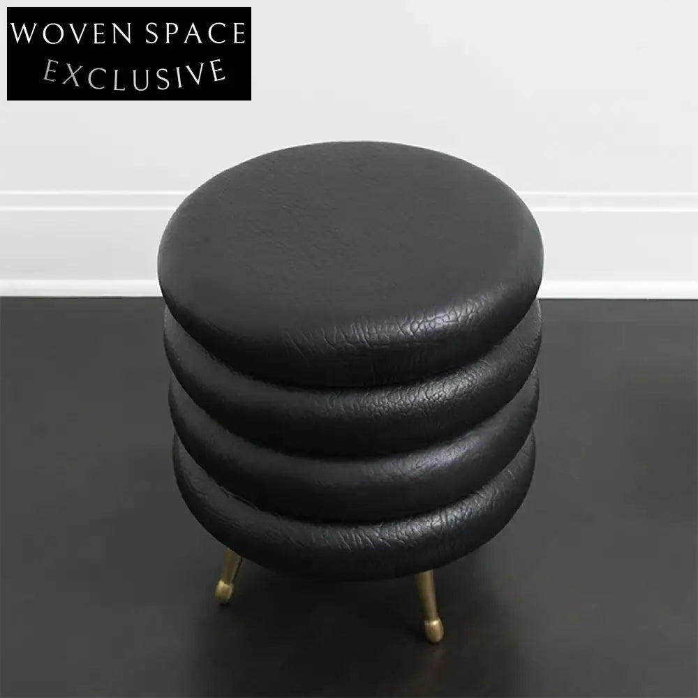 Modern Round Leather Stool End Table with Metal Legs for Home Decor