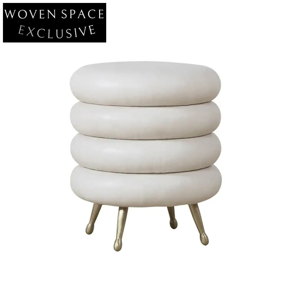 Modern Round Leather Stool End Table with Metal Legs for Home Decor