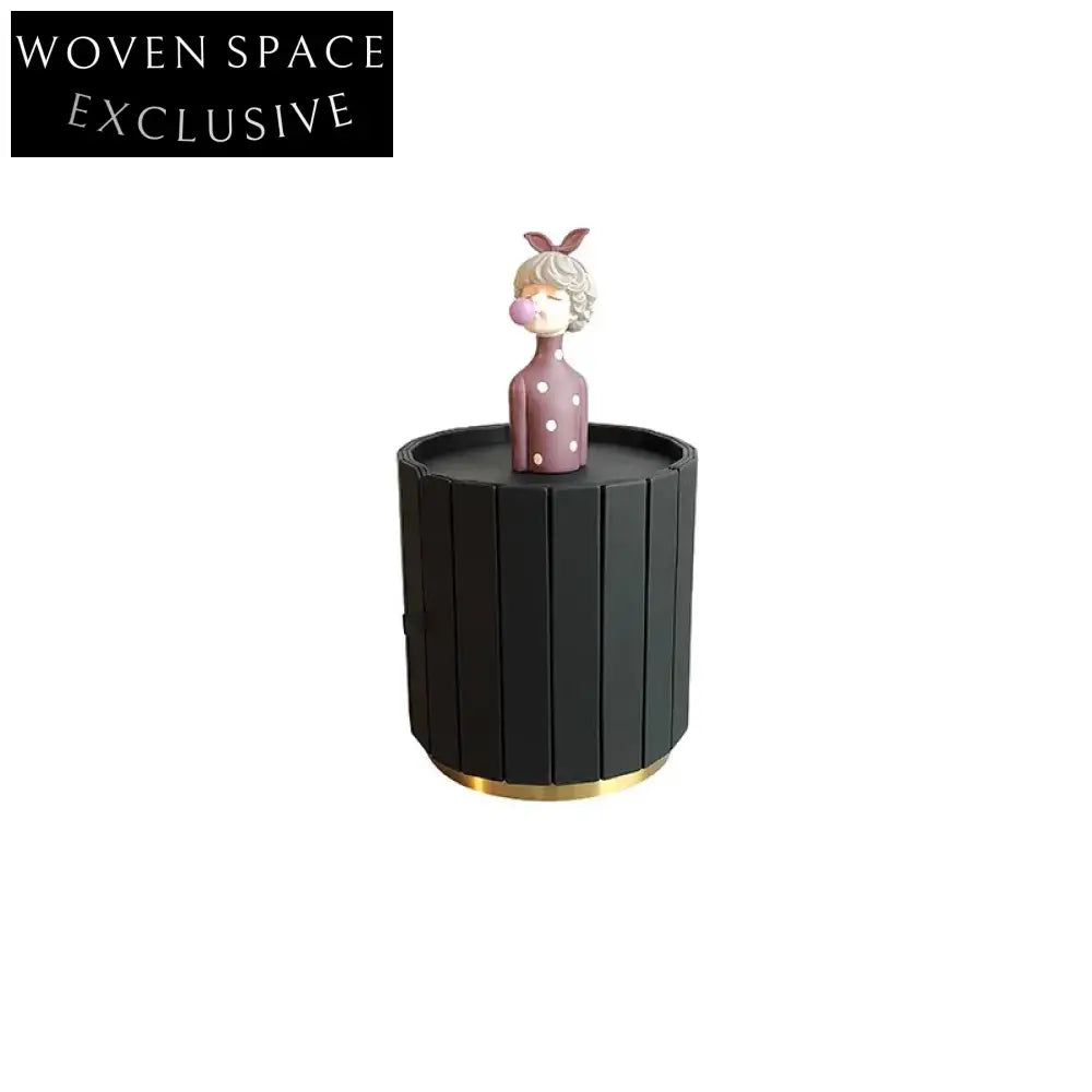 Modern Round Leather Wood Nightstand for Bedroom, Hotel, Home Master Suite