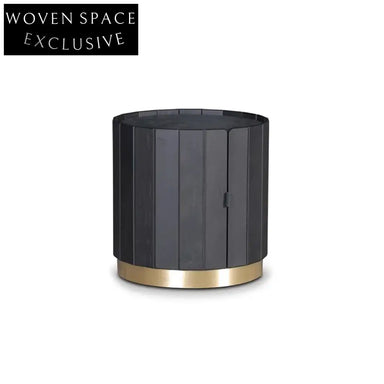 Modern Round Leather Wood Nightstand for Bedroom, Hotel, Home Master Suite