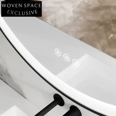 Modern Round LED Mirror with Bluetooth Speaker, Black Frame, 24-inch Diameter